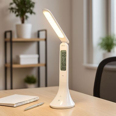 LED tafellamp, USB, oplaadbare batterij, touchdimmer, klok, H 26 cm