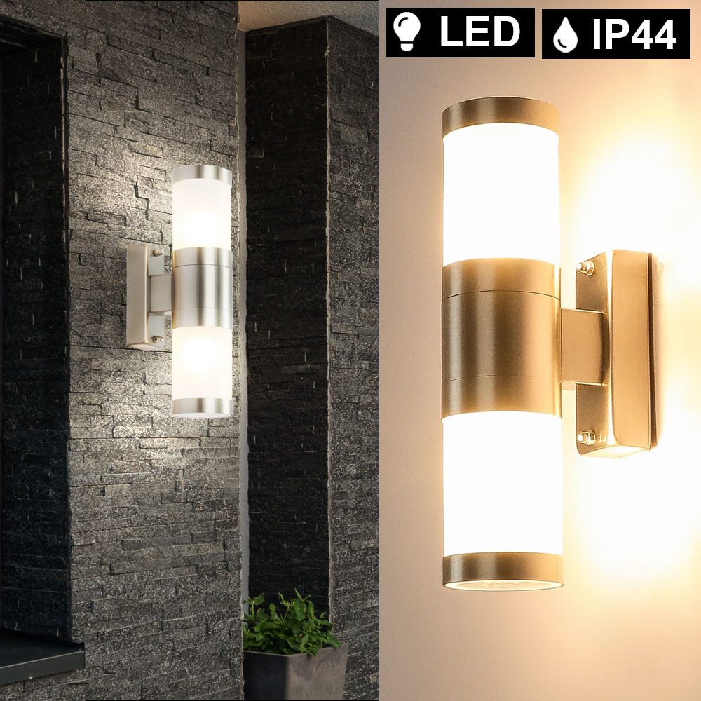 LED Wand Lampe Außen Bereich Edelstahl Leuchte Terrassen Glas Strahler UP DOWN