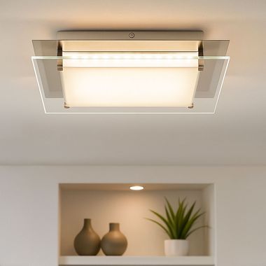 LED Deckenleuchte, nickel-matt, Glas, klar, dimmbar, L 50cm