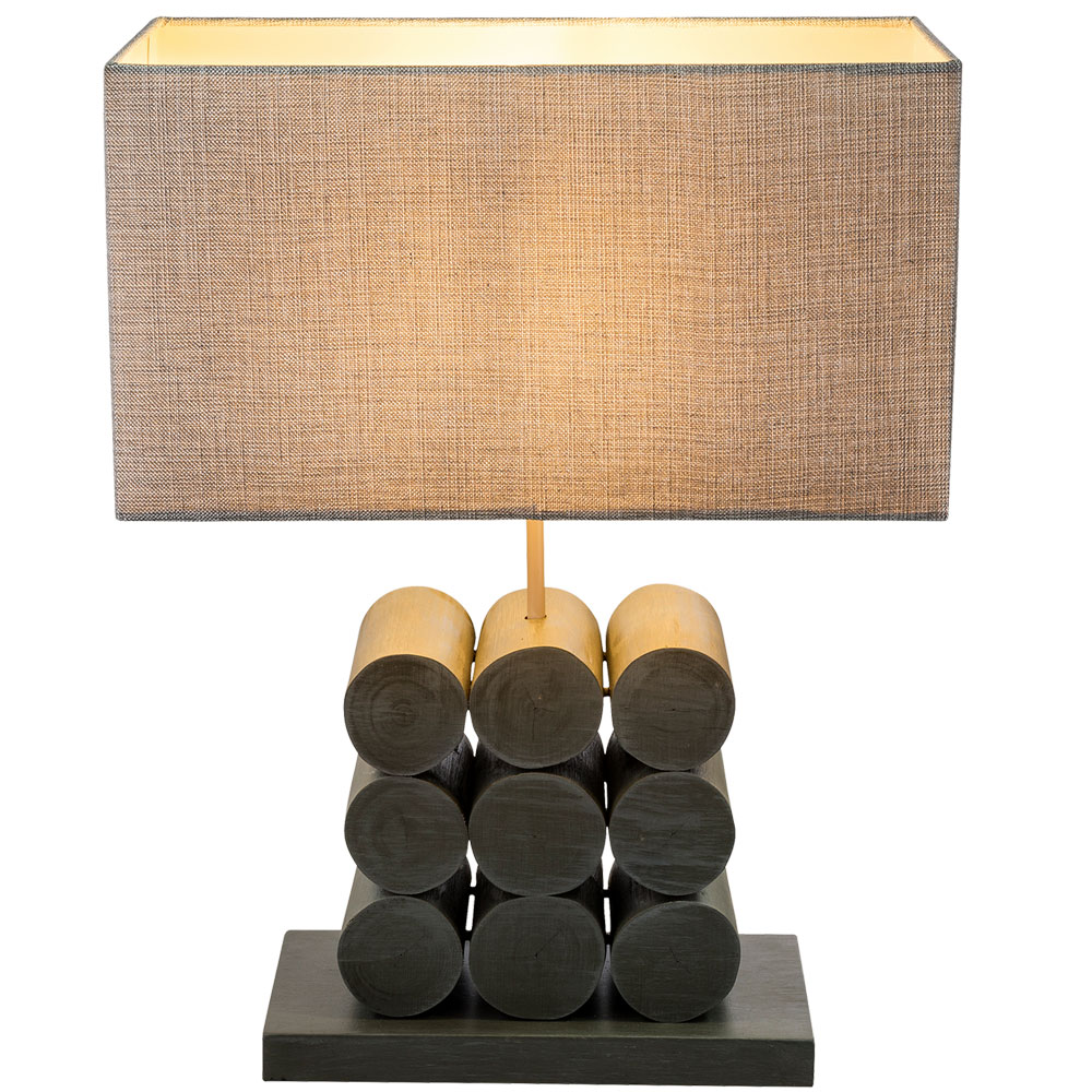 Table Lamp In Wood And Textile Gray H 53 Cm Arizona Etc Shop