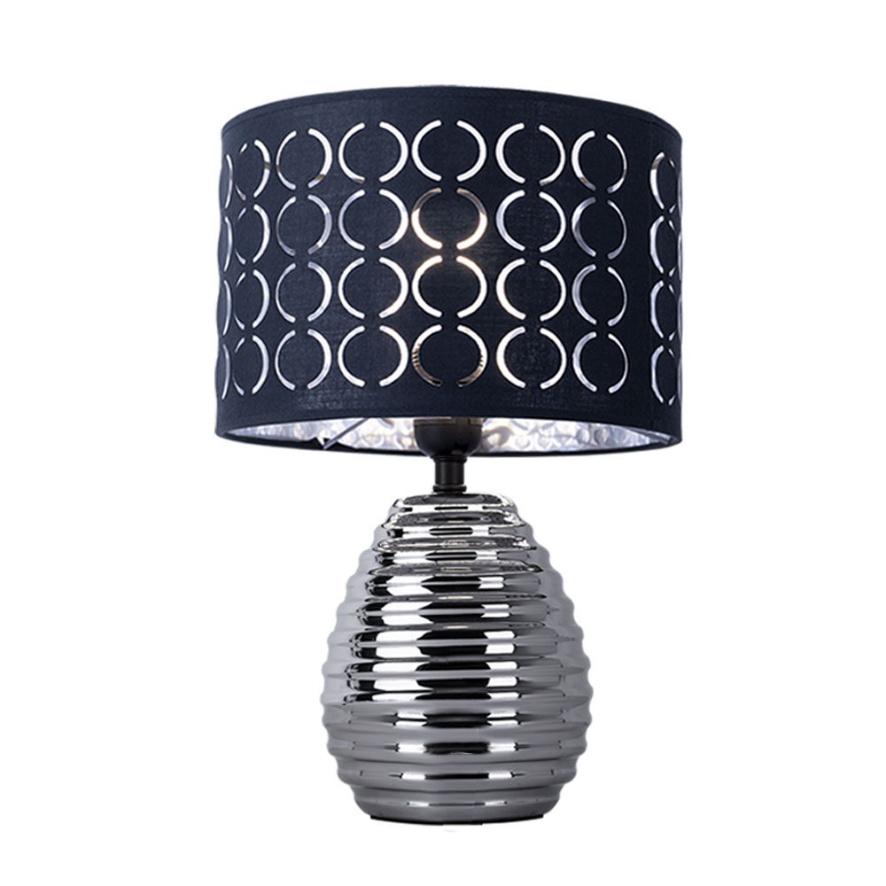 Tischlampe silber Schirm grau Nachttischlampen Schlafzimmer Schirmlampe  Tisch grau, aus Keramik in chrom mit Samtschirm, 1x E27, DxH 25x38 cm | ETC  Shop