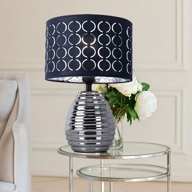 Table lamp, ceramic, velvet, chrome, metallic silver, H 38 cm