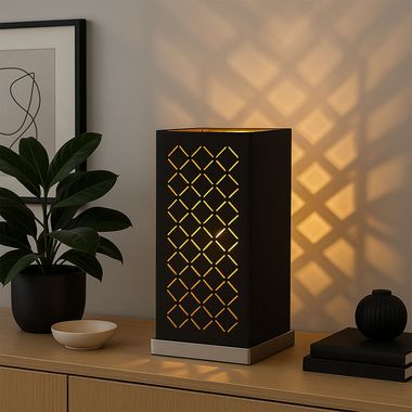 Textil Tischleuchte, schwarz gold, Höhe 25 cm, CLARKE