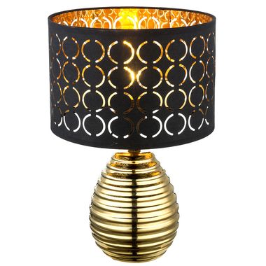 Lampe à poser, perforations, noir, or, velours, H 38 cm