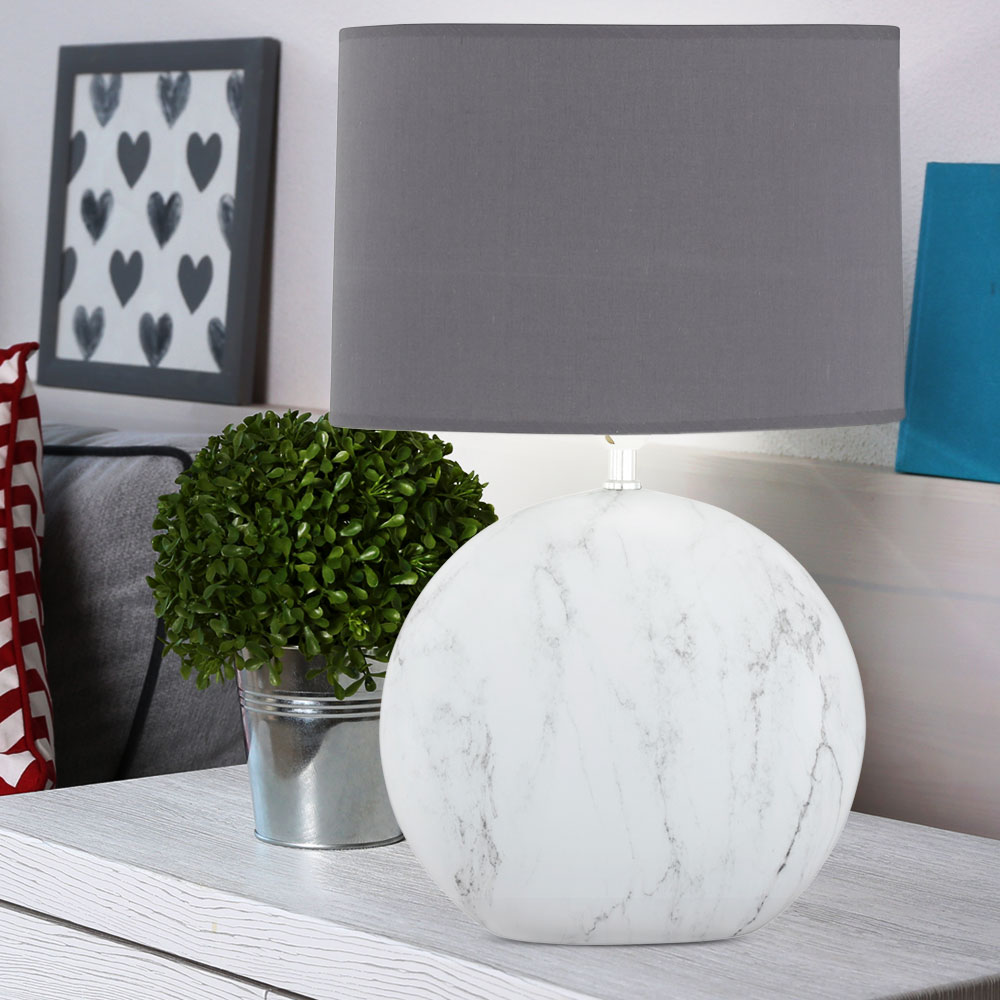 Design Tisch Lampe grau weiß Gäste Zimmer Beleuchtung Keramik Textil Leuchte