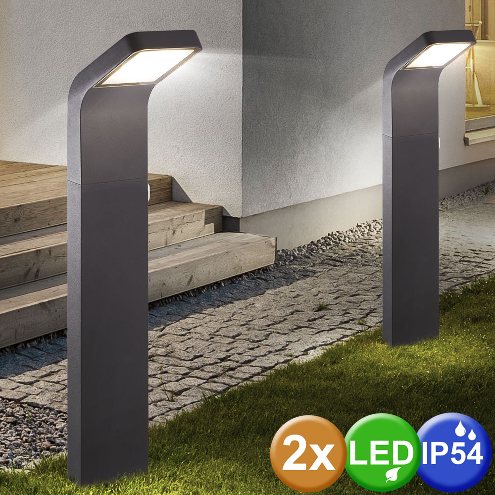 2x LED Außen Steh Stand Lampen Grundstück Garten ALU Glas Leuchten anthrazit