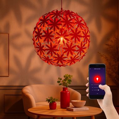 LED, Lampe à suspendre, abat-jour, blanc, commande d'application, H 150 cm