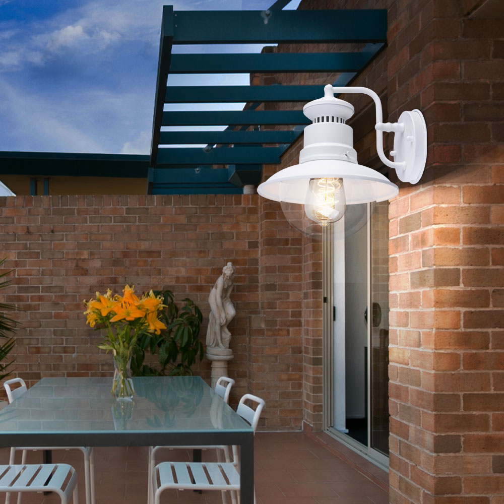 Outdoor lamp wall light exterior wall lamp front door lamp wall lamp glass steel white 1x E27 WxHxD 21.5 x 27 x 24.7 cm ETC Shop lamps furniture technology household. All