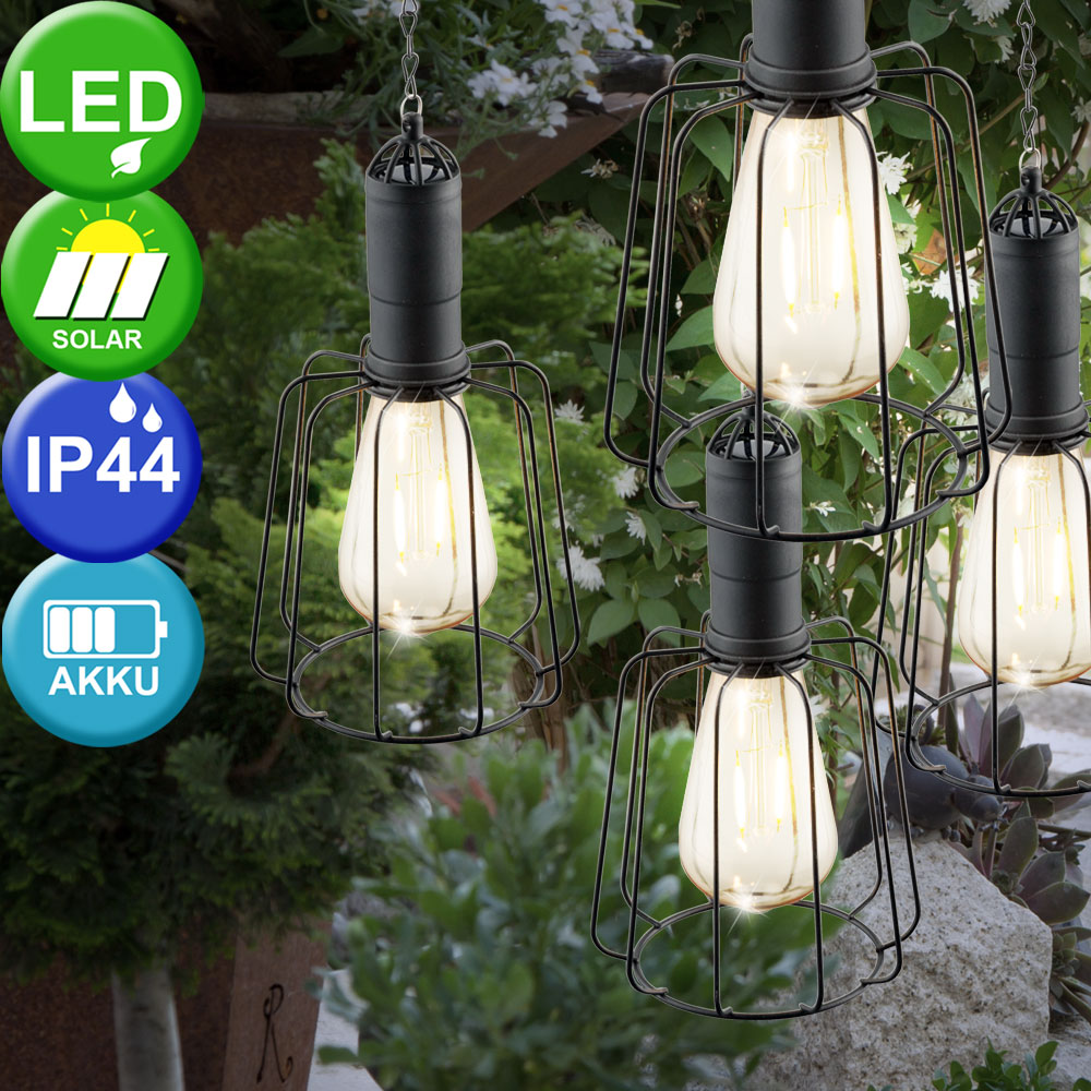3er Set Solar LED Hänge Decken Gitter Lampen Retro Stil Terrassen Außen