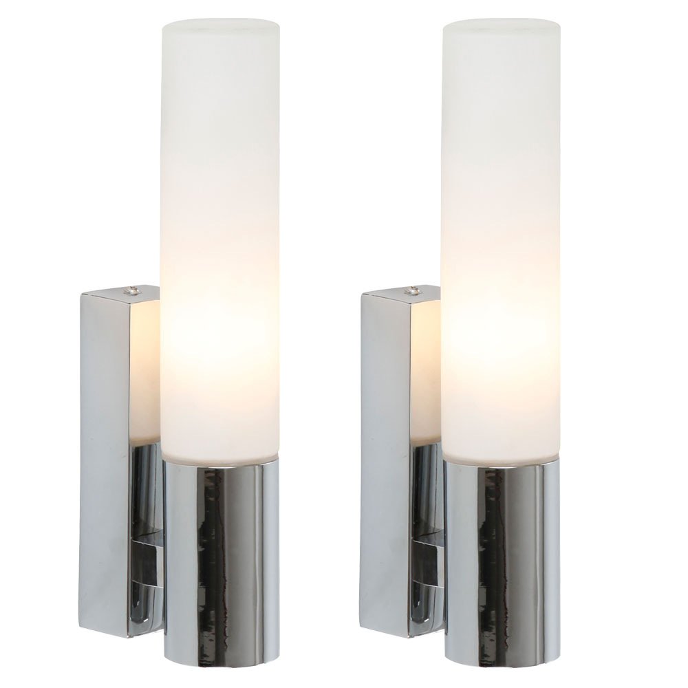 2x LED Wand Lampen chrom Gäste Bade Zimmer Glas Strahler Spiegel