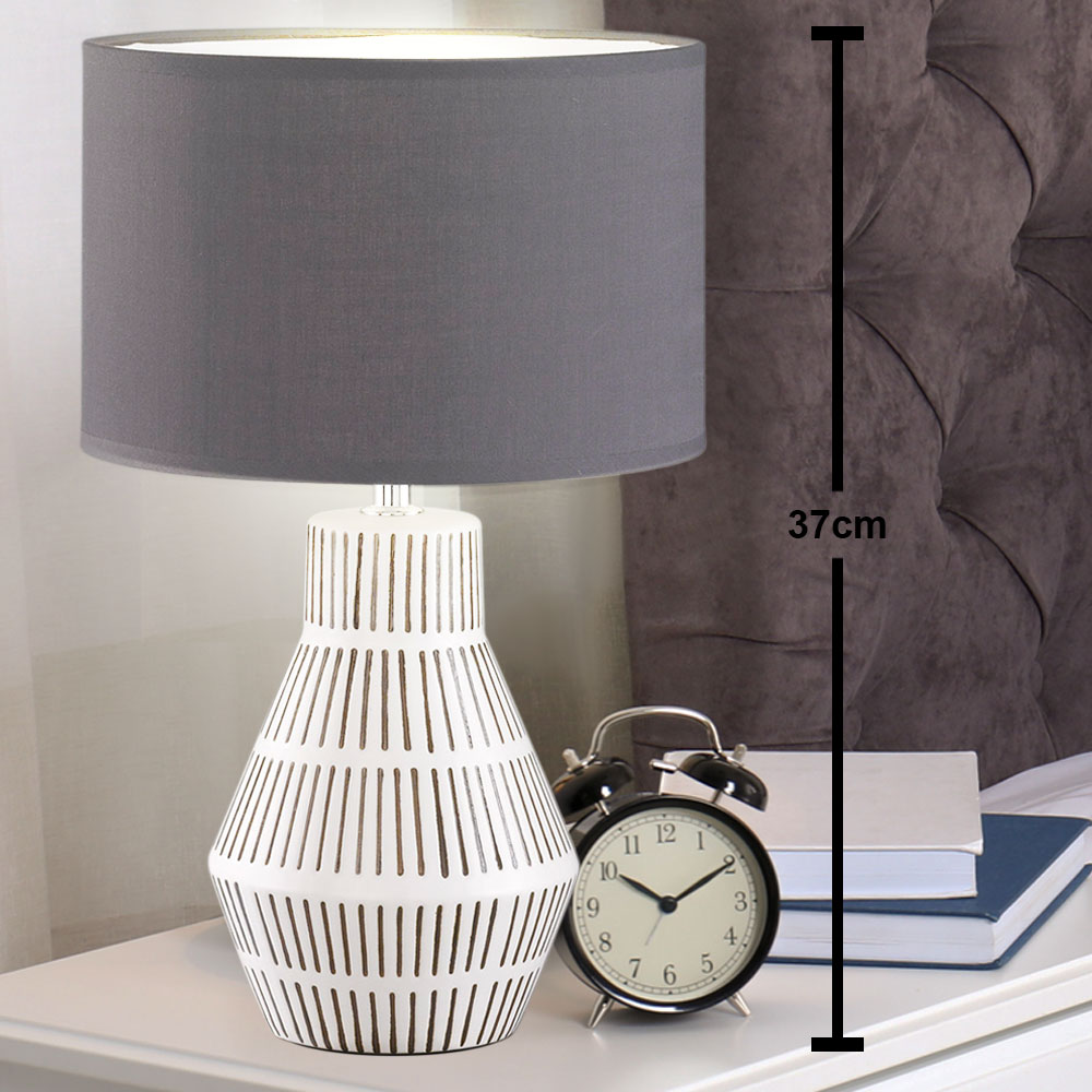 Nacht-Tisch Keramik Lampe Wohn-SchlafZimmer Beistell Textil Schreib-Lese Leuchte