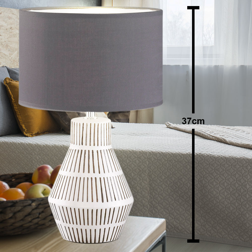 Design Tisch Lampe grau weiß Gäste Zimmer Beleuchtung Keramik Textil Leuchte