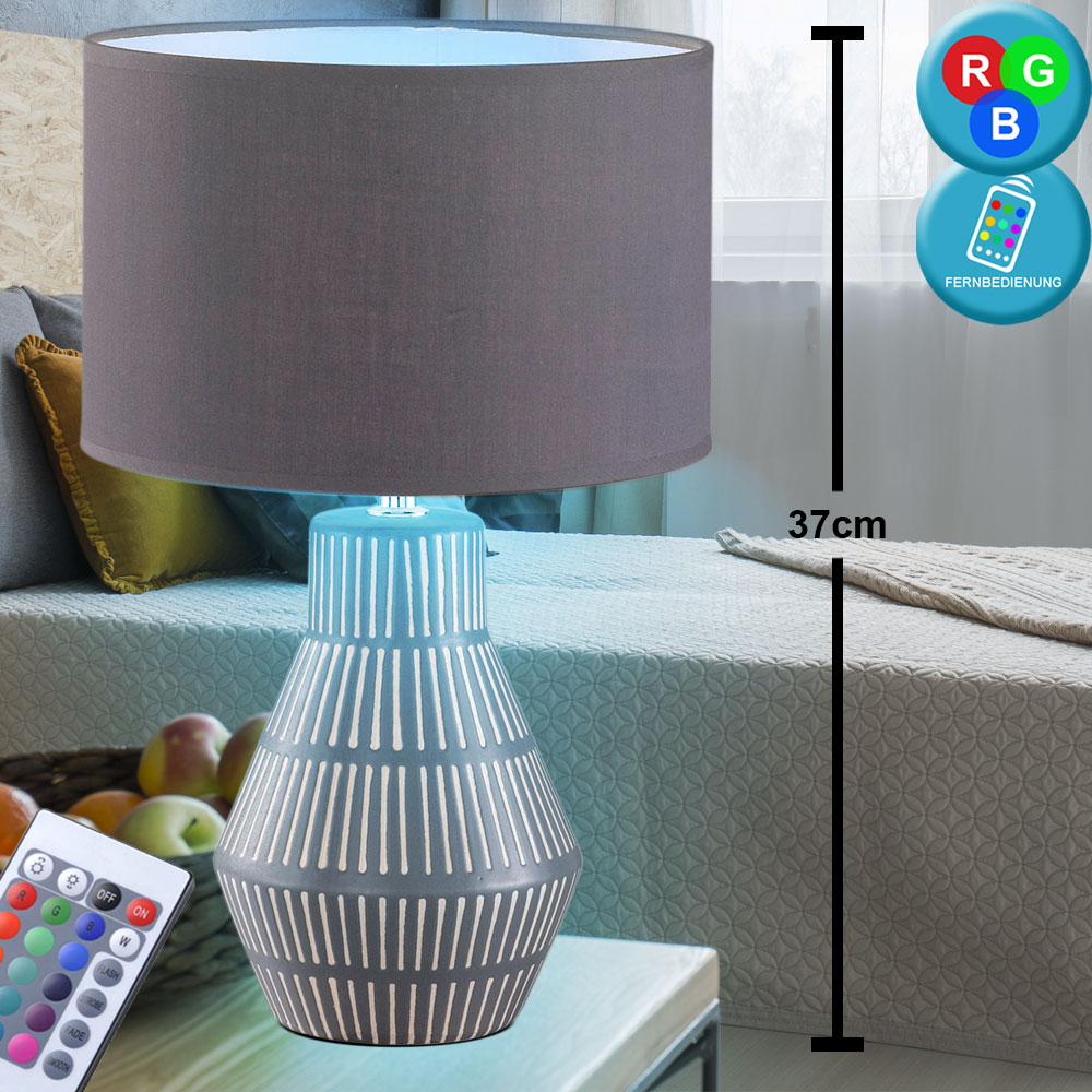 LED Tisch Lese Lampe RGB Fernbedienung Gäste Zimmer Keramik Nacht Licht Textil