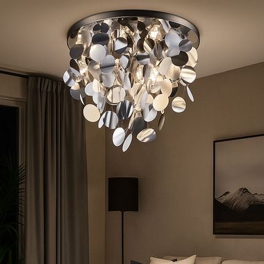 Ceiling lamp, chrome, silver hangings, 55 cm LUCCA