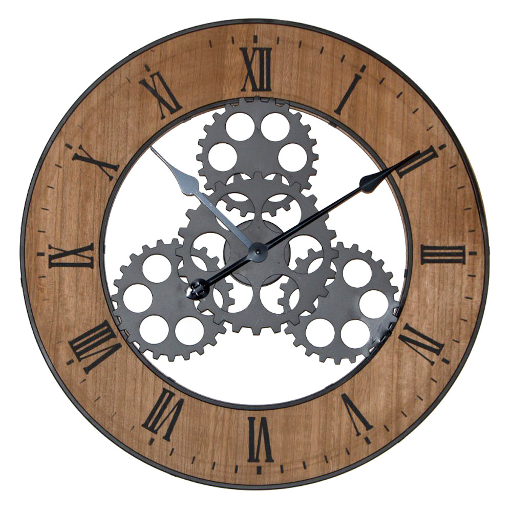 Retro Wand Uhr Zahnräder Design Analog Zeit Holz Dekoration römische Ziffern