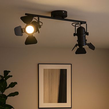 Faretto da soffitto, nero, alette mobili, L 54 cm
