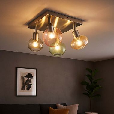Plafondlamp, veelkleurig glas, verstelbare spots, L 30 cm
