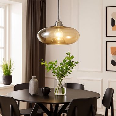 Hanglamp, glas, amber, in hoogte verstelbaar, D 40 cm