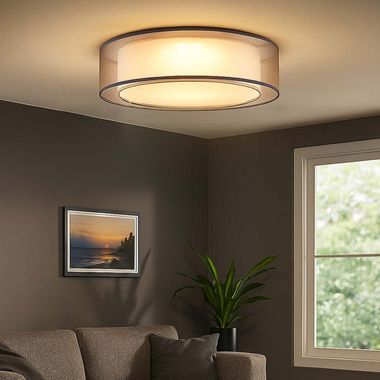 LED Deckenleuchte, Textil grau, 3 Stufen Dimmer, D 50 cm