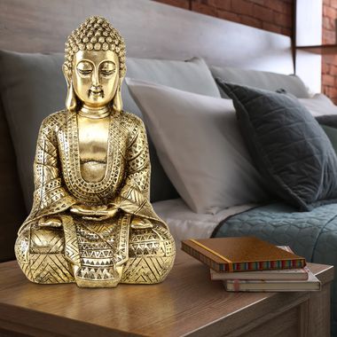 Buddha Skulptur Kunstharz Figur GOLD Asia Feng Shui Dekoration Wohn Schlaf  Zimmer Boltze 1016132