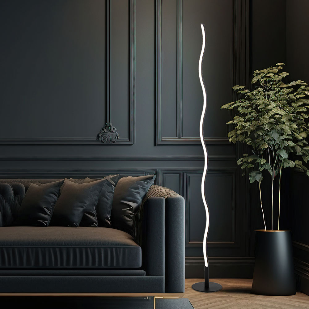 LED Stehleuchte Wohnzimmerleuchte Stehend Standlampe schwarz, gewellt,  Metall, 12W 580Lm warmweiß, H 120 cm | ETC Shop