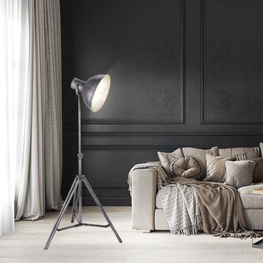 Tripod floor lamp, iron, height adjustable, movable spot