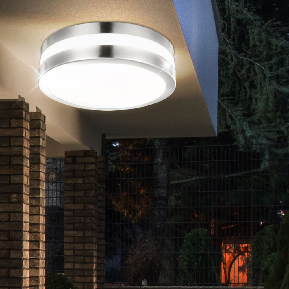 RGB LED Außen Bereich Decken Lampe Balkon FeuchtRaum Edelstahl Leuchte