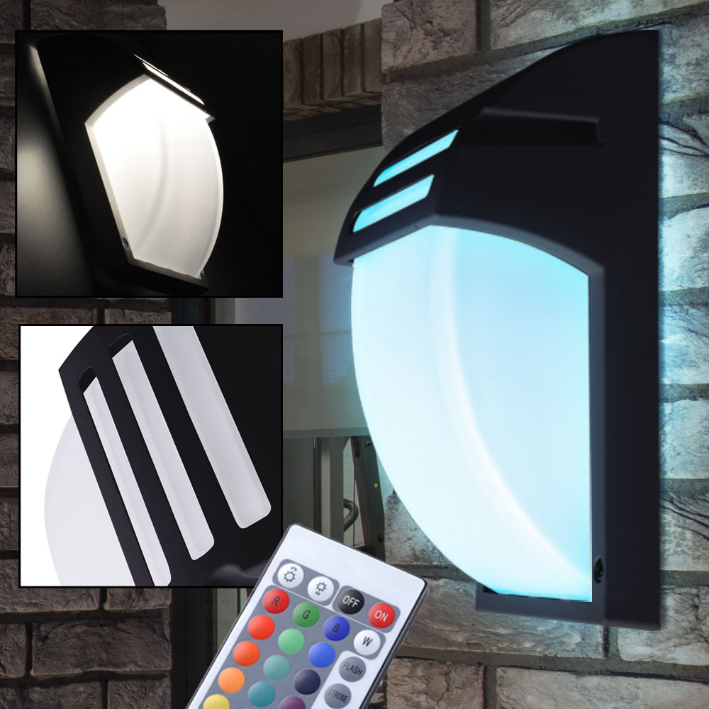 2X LED Exterior Casa Pared Luces Control Remoto Jardín Aluminio Hof RGB