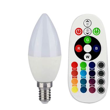 Ampoule LED RGB 3,5 watts E14, télécommande, 320 lumens, DxH 3,7x10 cm