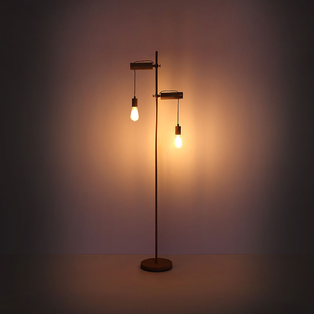 RGB LED Retro Steh Lampe dimmbar FERNBEDIENUNG Holz Leuchte