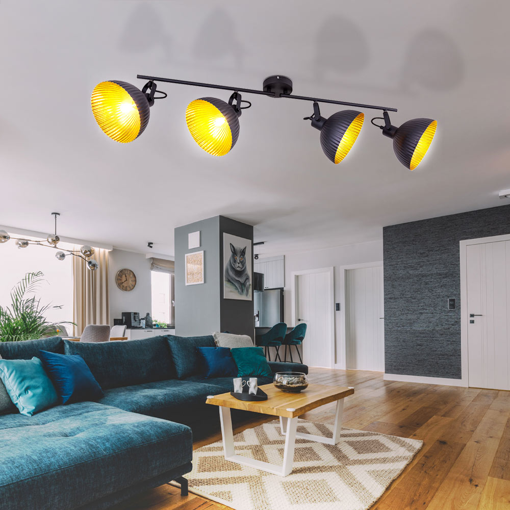 Deckenleuchte schwarz Modern Deckenstrahler Blattgold 4 Flammig