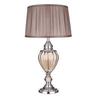 lampe de table, tissu, acier, aspect chromé, verre, ambre