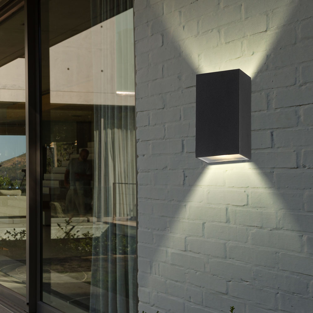 Außenwandleuchte LED Fassadenlampe Wandlampe 2x neutralweiß, x 6W flammig 16 Aluminium, cm schwarz 2 Haustürlampe BxH Shop Strahler, 9 2x Down 420lm ETC Up 
