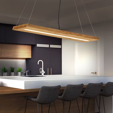 LED hanging lamp, wood, switch dimmer, H 150 cm, BRAD