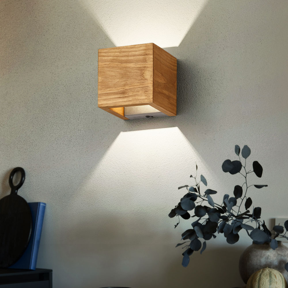 Wandstrahler mit Schalter Wandspot LED Wohnzimmer Wandleuchte aus Holz mit  Switch Dimmer, Metall, braun, 20x LED 20 Watt 2030 Lumen warmweiß, LxBxH ...