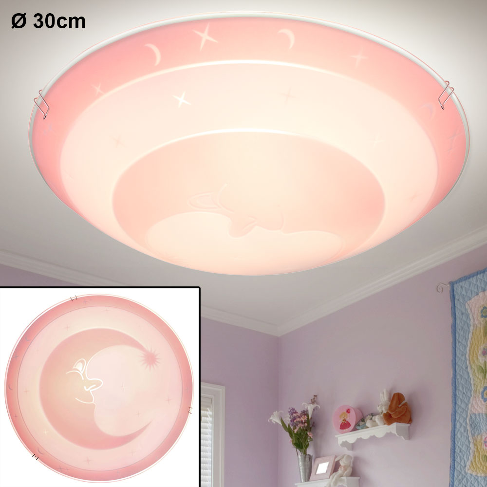 Pack Plafonnier Verre Chambre D Enfant Fille Lampe Rose Blanc Etoiles De Lune Dans Un Ensemble Comprenant Des Ampoules Led Etc Shop Lampes Mobilier Technologie Tout D Une Source Etc Shop