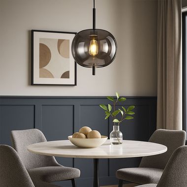 Pendant light, glass, smoke, metal, H 120 cm