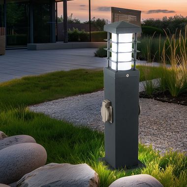 [Paket] LED Wegeleuchte, 2 Steckdosen, Edelstahl, grau, H 45,5 cm