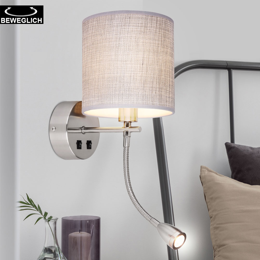 Wand Lampe im inkl. Shop LED Set flexibel Leuchtmittel Textil Fernbedienung grau Leuchte | ETC RGB dimmbar Lese
