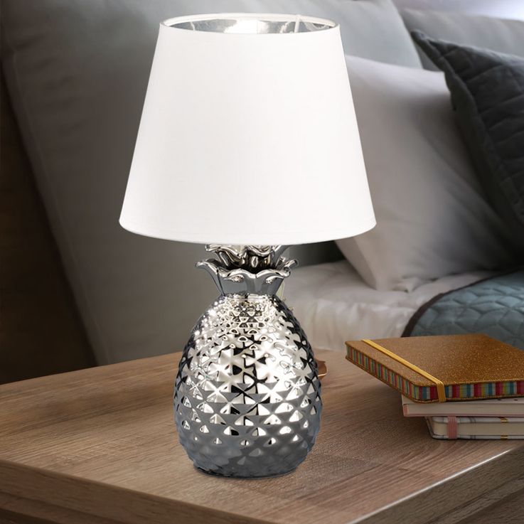 Lampe à poser lampe d'appoint lampe d'appoint vintage veilleuse chambre,  look rétro ananas, céramique or textile noir, 1x douille E14, DxH 20x35 cm, ETC Shop: lampes, mobilier, technologie. Tout d'une source.