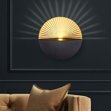 Applique LED, noir, doré, coquillage, D 16,5 cm