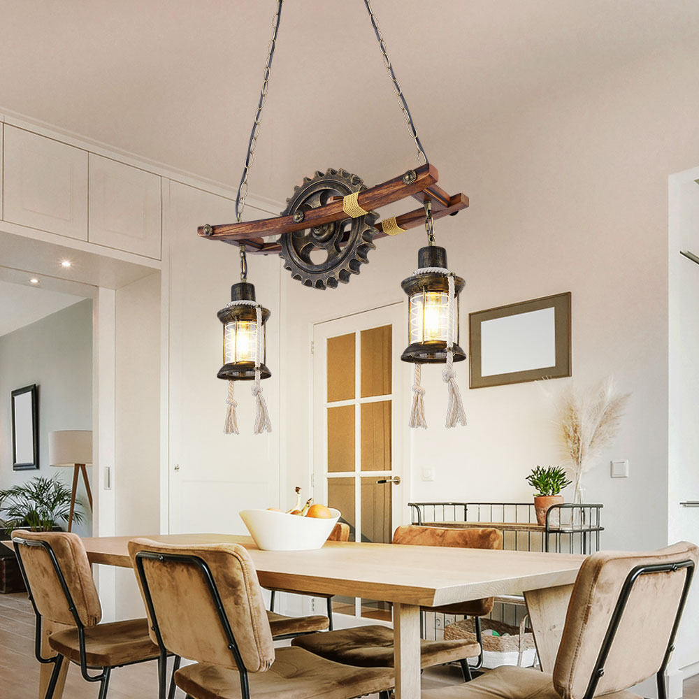 Lampe Steampunk Industrielle En Bois Avec Arbalète - Tuyau Métal Déco Loft