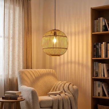 Lampada a sospensione, vimini di bambù, sfera, 30 cm,