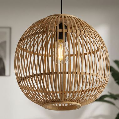 Hängeleuchte, Bambus-Geflecht, Kugel, 30 cm, 