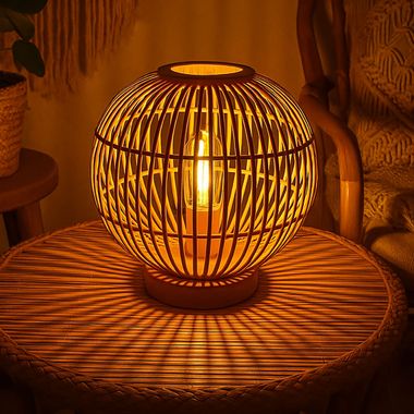 Tischleuchte, Bambus-Geflecht, Höhe 33,5 cm