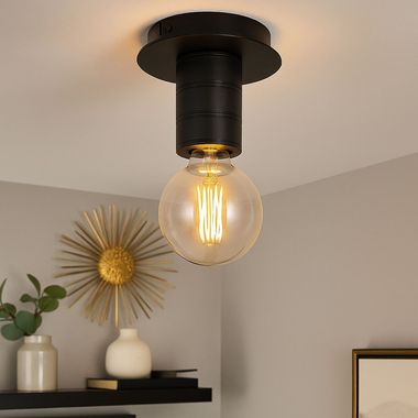 Ceiling light, without shade, black, round, D 15 cm