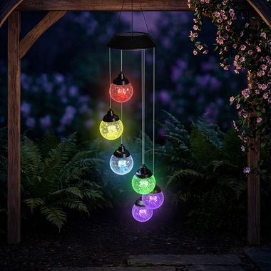 RGB LED solar wind chime, colour changing glass beads, H 60 cm