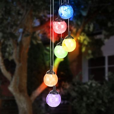 RGB LED Solarwindspiel, Farbwechsel Glaskugeln, H 60 cm