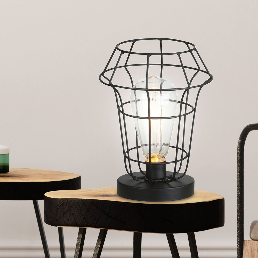 2x Set LED Retro Design Tisch Leuchten Wohn Zimmer Gitter Deko Lampen schwarz