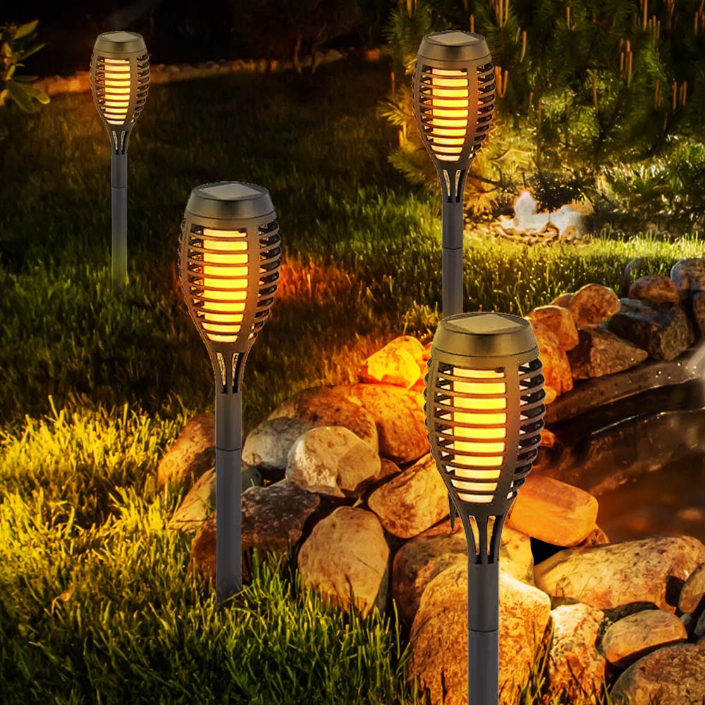 etc-shop Gartenleuchte, LED-Leuchtmittel fest verbaut, LED Solar Deko Außen  Lampe Feuer Effekt Garten Terrassen